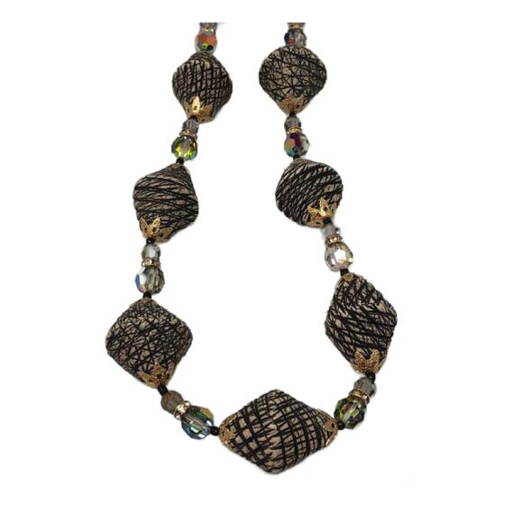 VENDOME Signed Chunky Textured Bicone Beaded  Aurora Borealis Choker Necklace - Picture 7 of 10